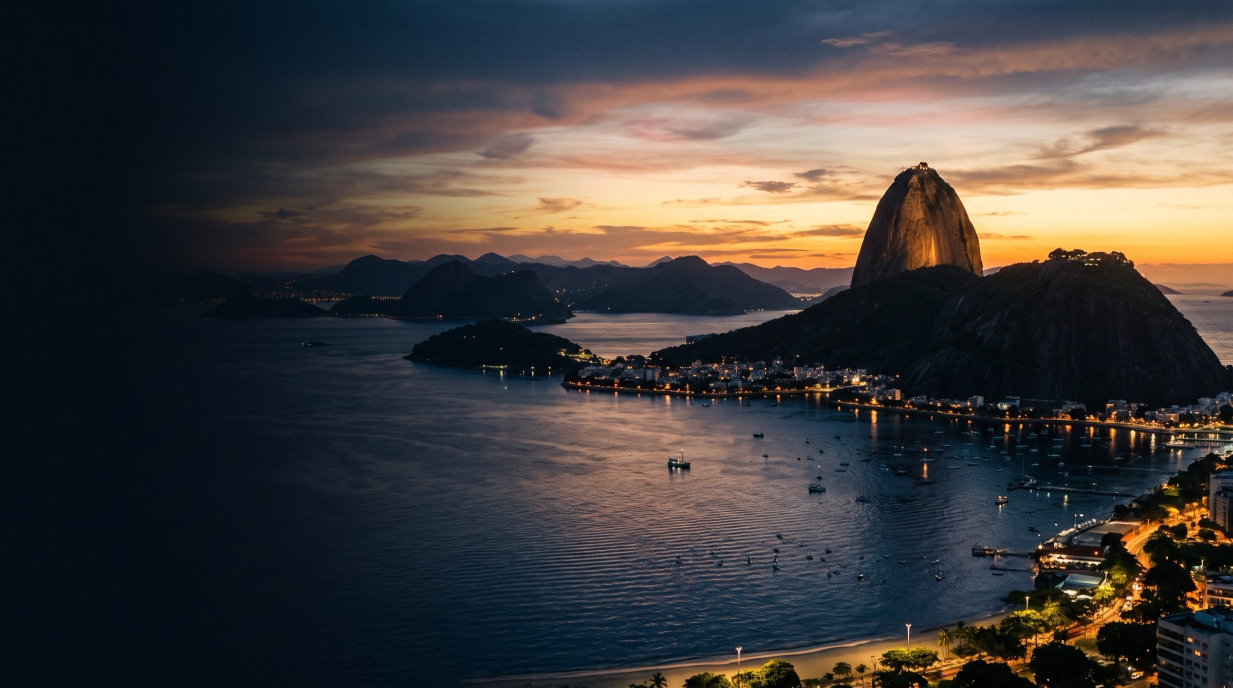 Sugarloaf Mountain and Guanabara Bay in Rio de Janeiro at sunset