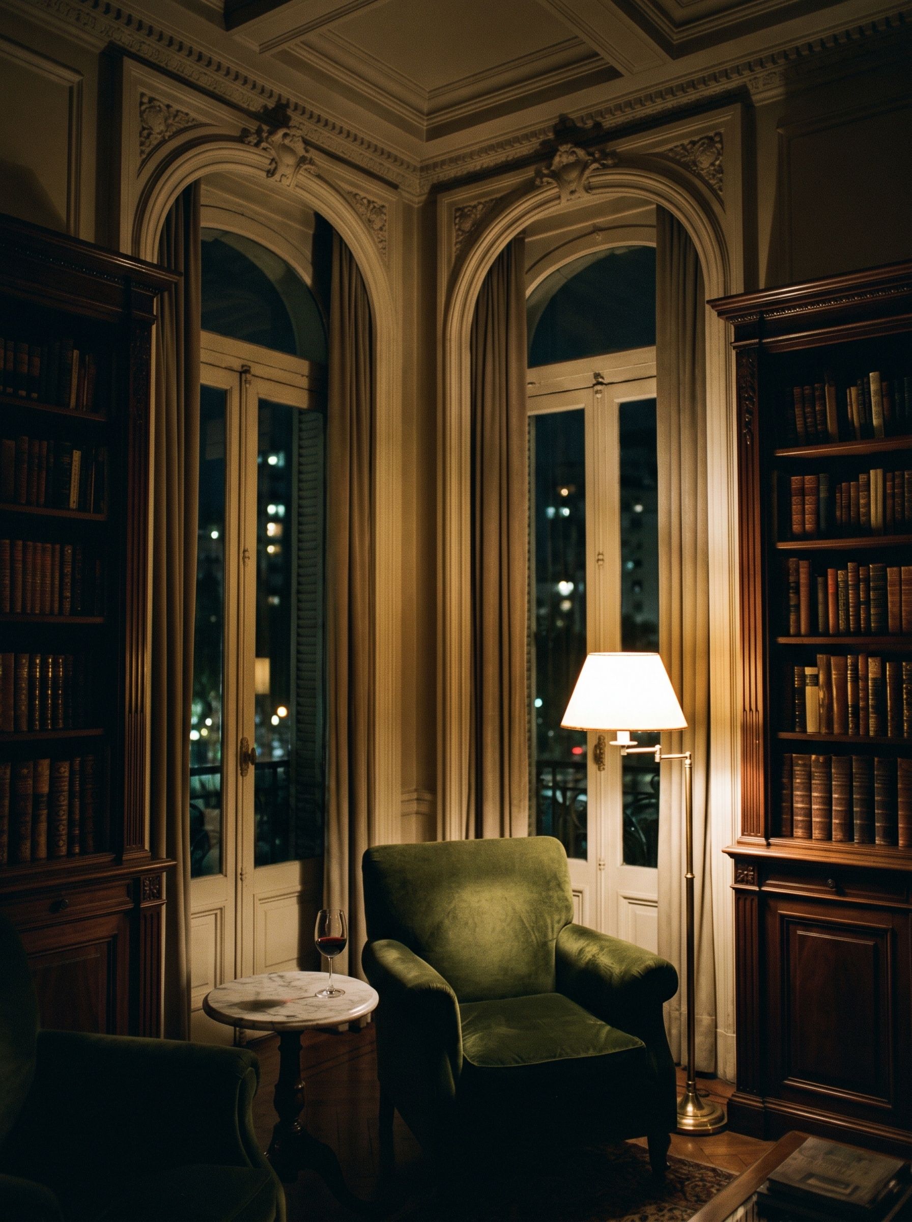 Private salon in a restored Buenos Aires palacio at night